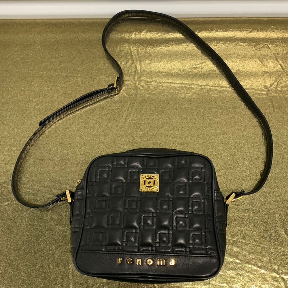 Renoma Paris‎ Crossbody Women's Bag Black Faux Leather Adjustable Strap Small